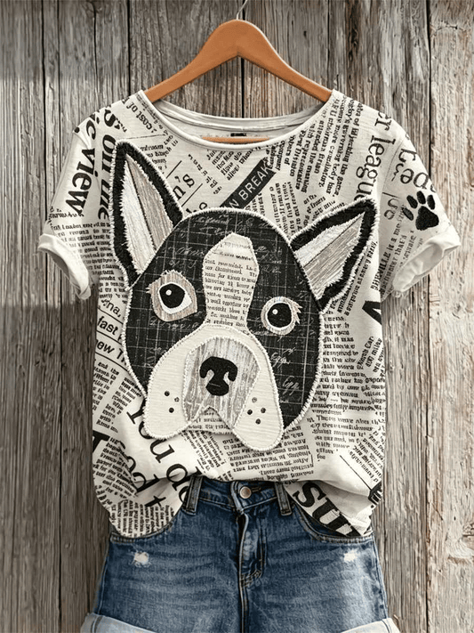 Women's Retro Boston Terrier Print T-Shirt