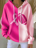 Women's Casual Pink Rugby Textured Hoodie