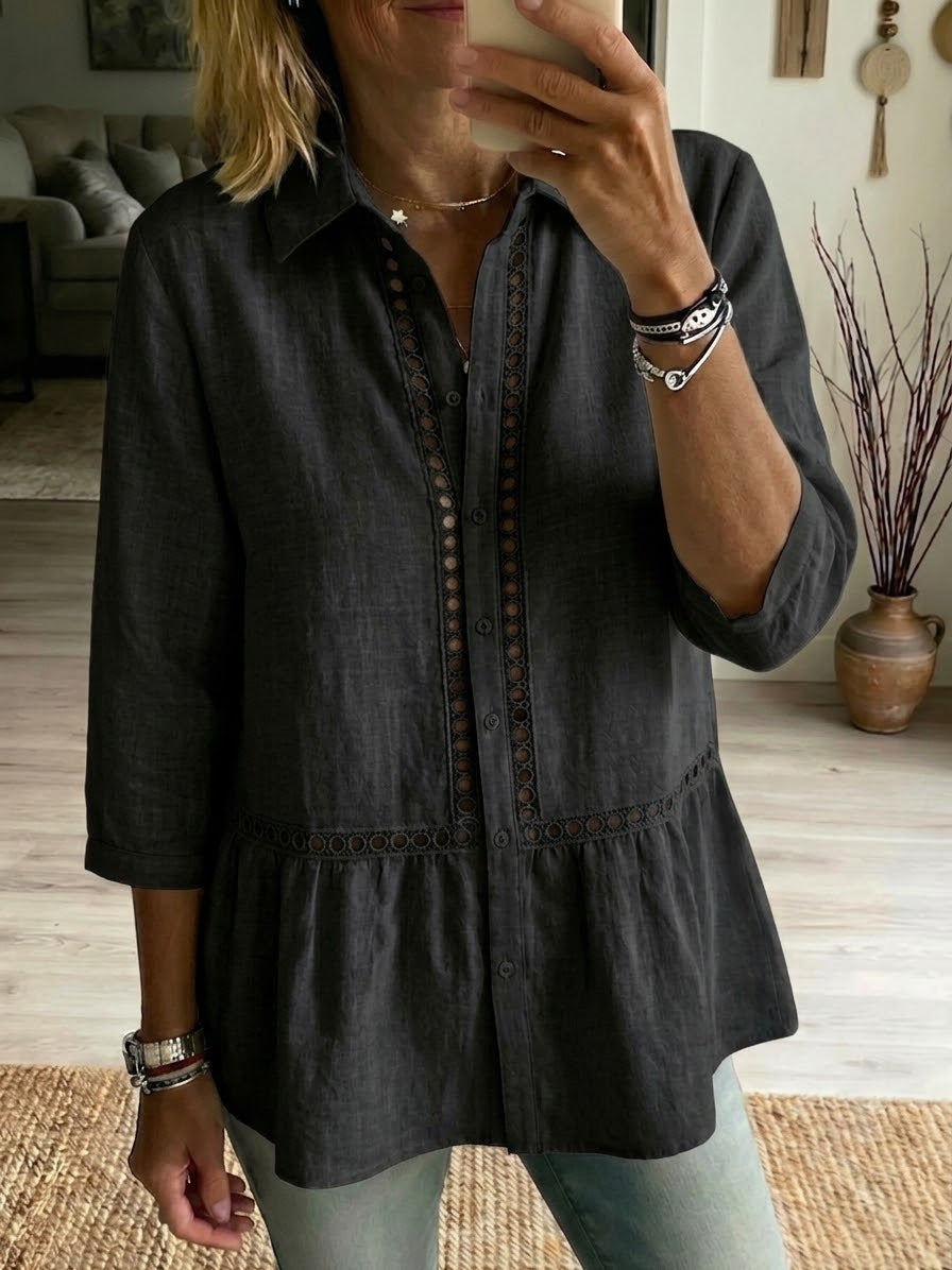 🌿Women's Casual Openwork Ribbon Linen Cotton Shirt