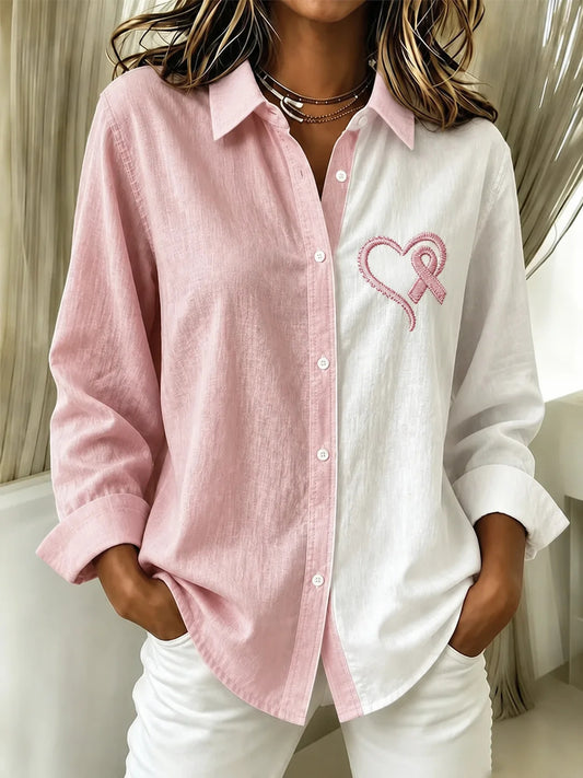 Women Color Block Shawl Collar Long Sleeve Shirt Casual Daily Spring/Fall Top