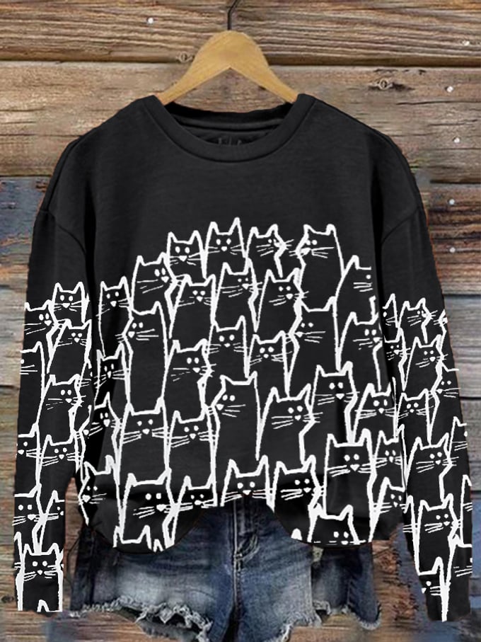 Women's Cute Cat Print Sweatshirt