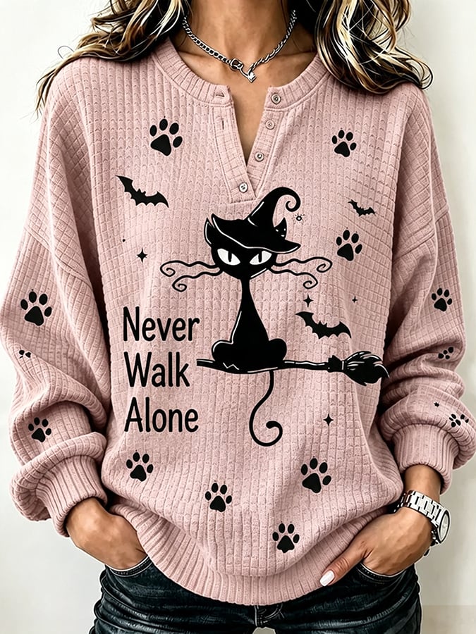 Women's Halloween Cat Print Hoodie