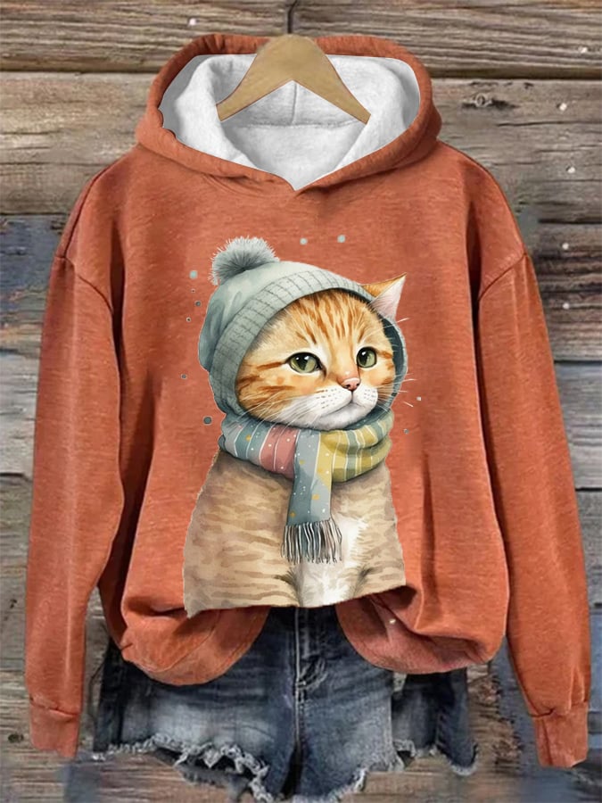 Women's Winter Vintage Cat Hoodie