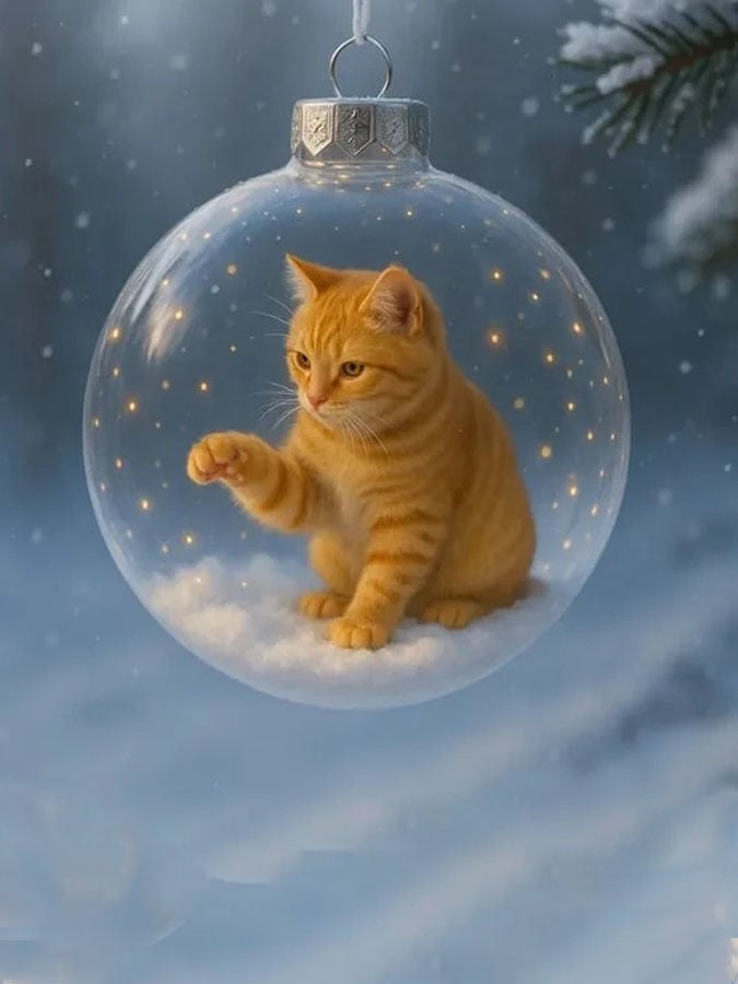 Cute Cat Christmas Glass Ornaments Collection