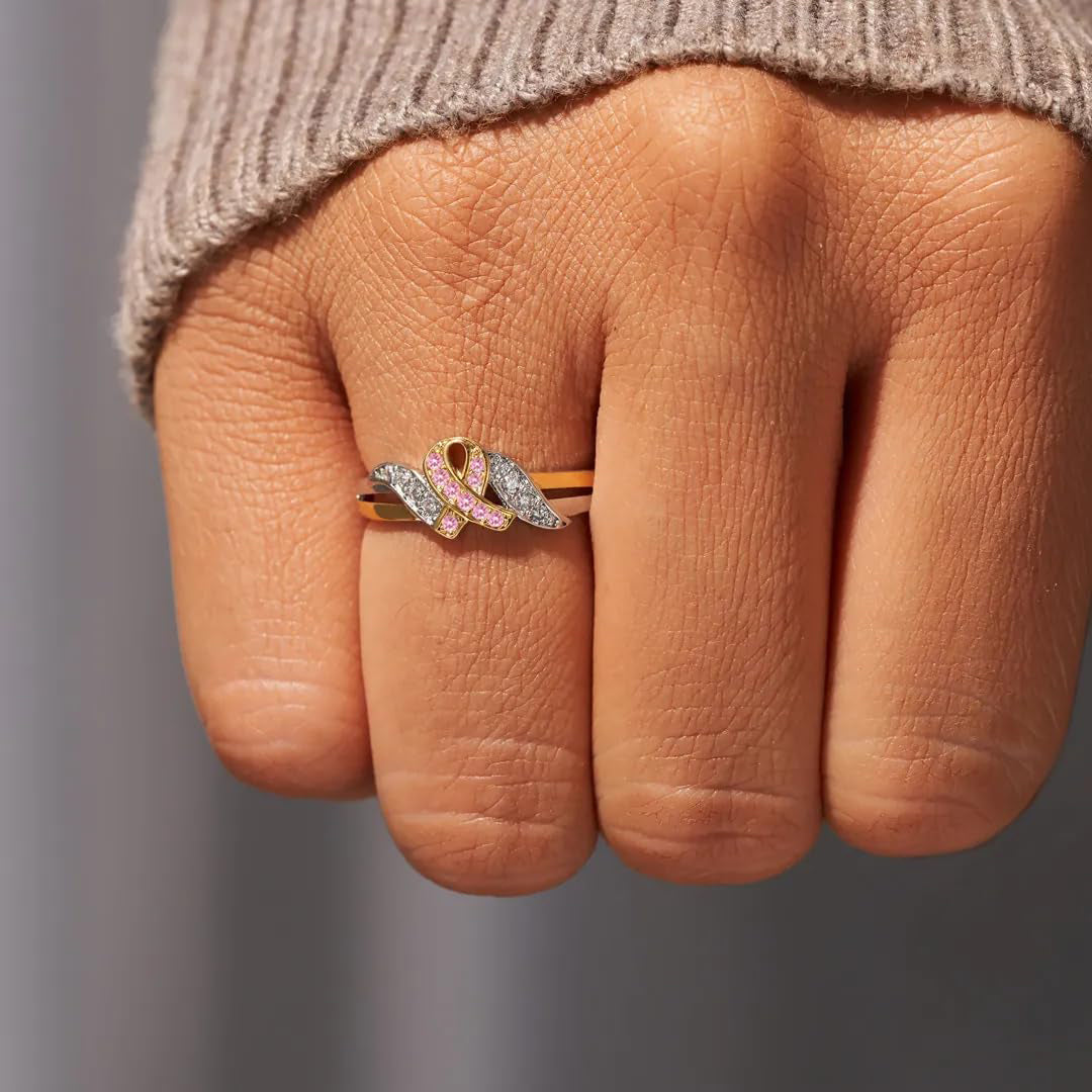 We Will Get Through Cancer Together Ribbon Ring For Women