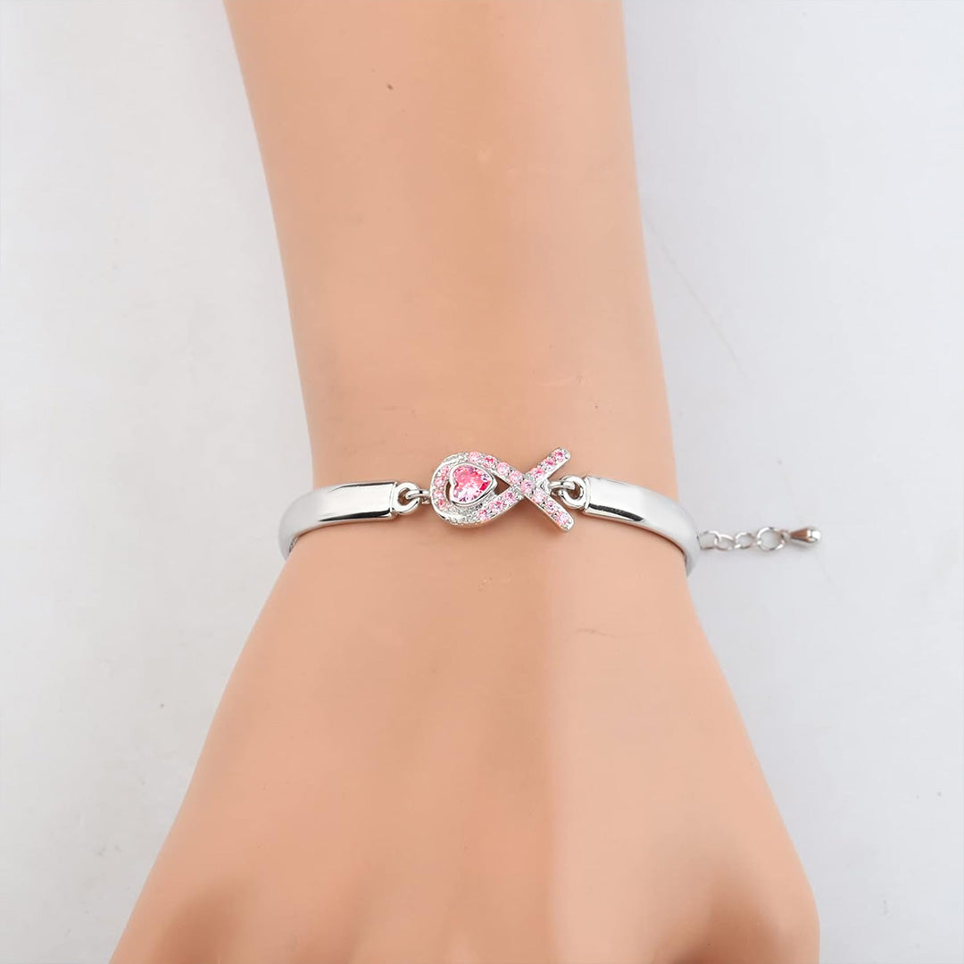 Breast Cancer Awareness Pink Heart Ribbon Bracelet