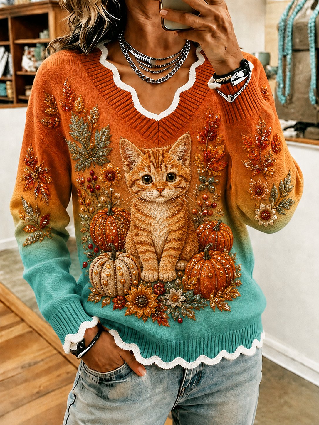 Women's Autumn Animal Print Base Layer Top