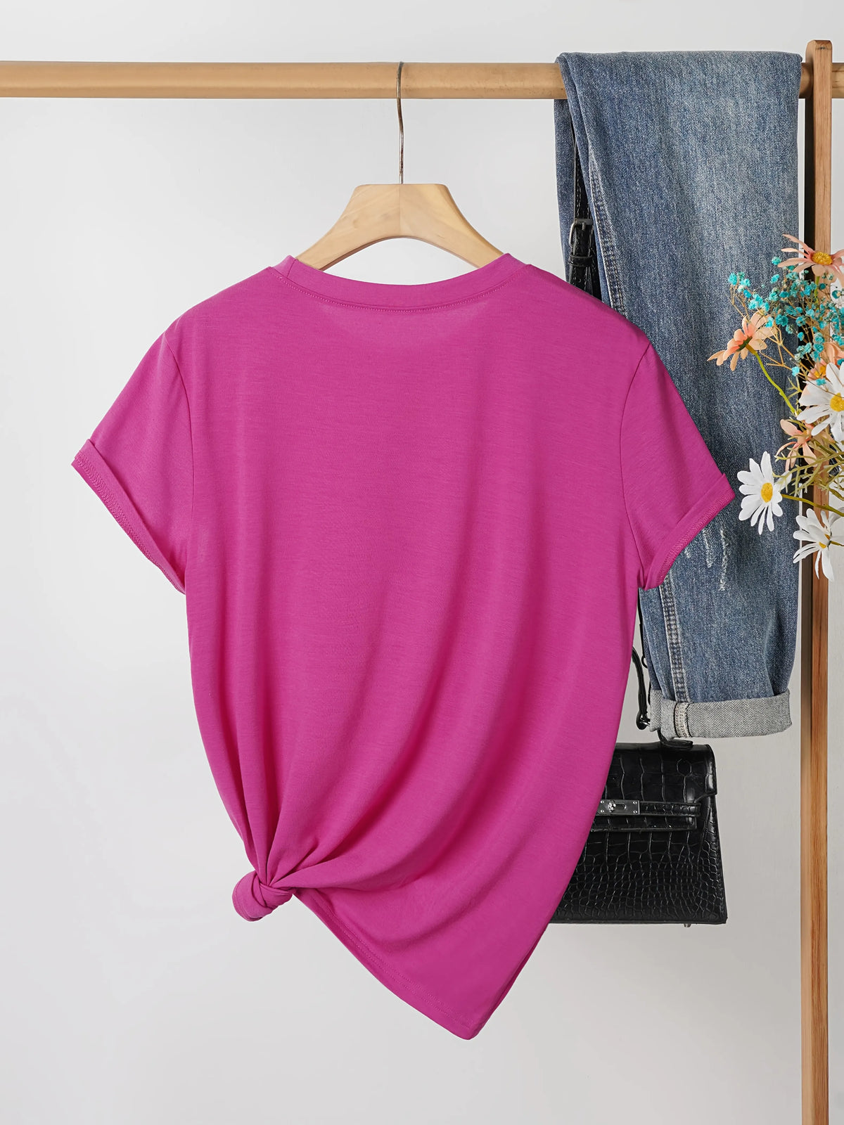 Women'S Breast Cancer Awareness Heart Ribbon Round Neck 100% Cotton T-Shirt