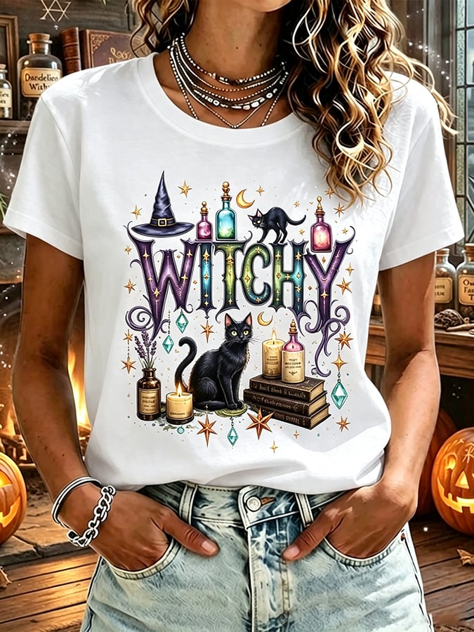 Women's Halloween Witch Print Casual T-Shirt