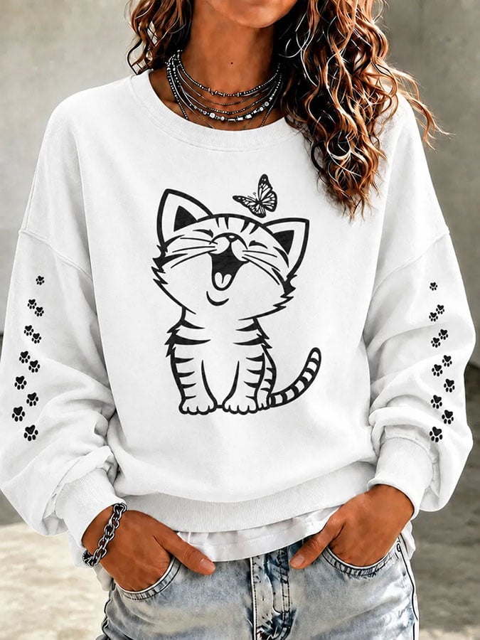 Women's Cute Cat Print Casual Sweatshirt