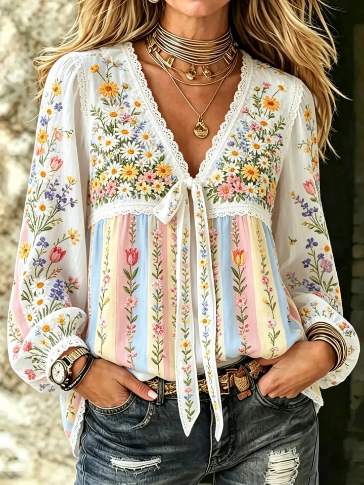 Women's Casual Breast Cancer Floral Print T-Shirt