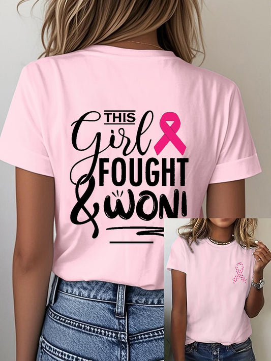 Women's Breast Cancer Awareness This Girl Fought & Won! Crew Neck T-Shirt