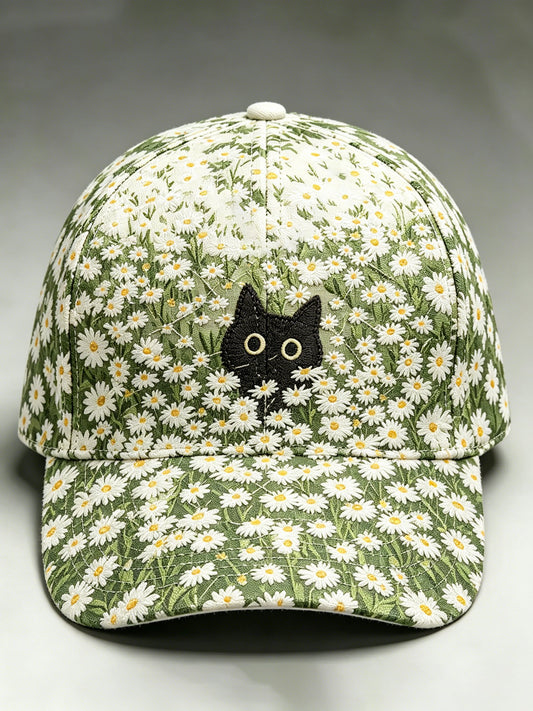 Unisex Retro Black Cat With Floral Graphic Print Hat
