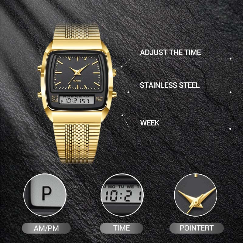 Retro Square Analog Digital Multifunction Watch for Men