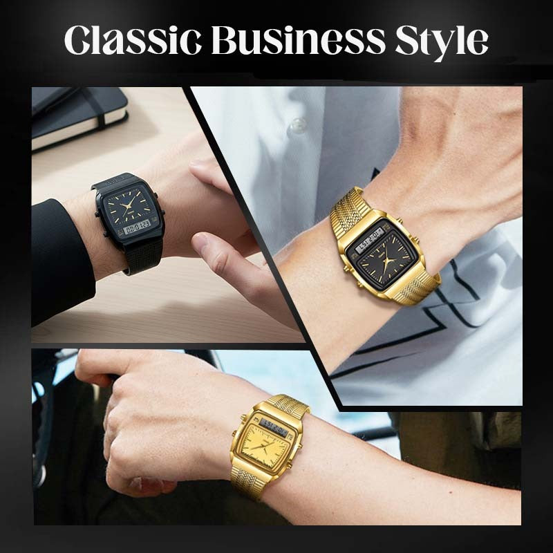 Retro Square Analog Digital Multifunction Watch for Men
