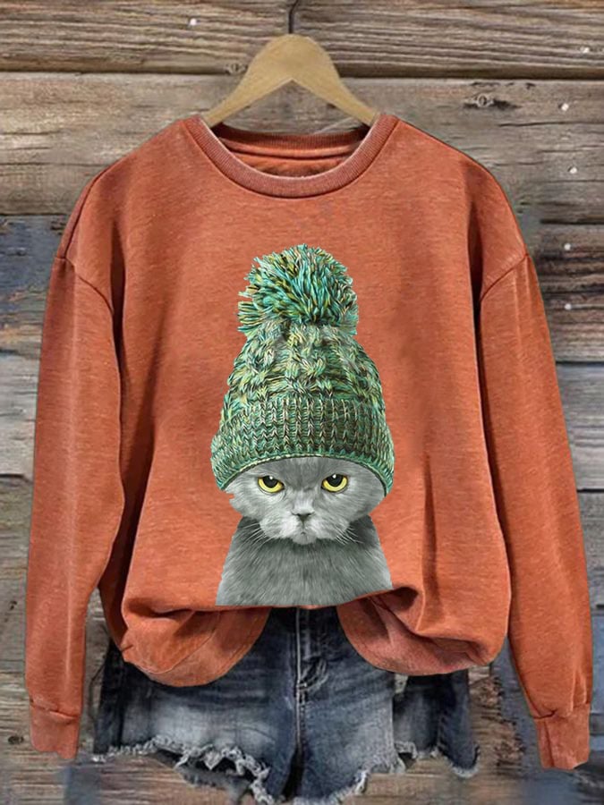 Women'S Cat Print Sweatshirt