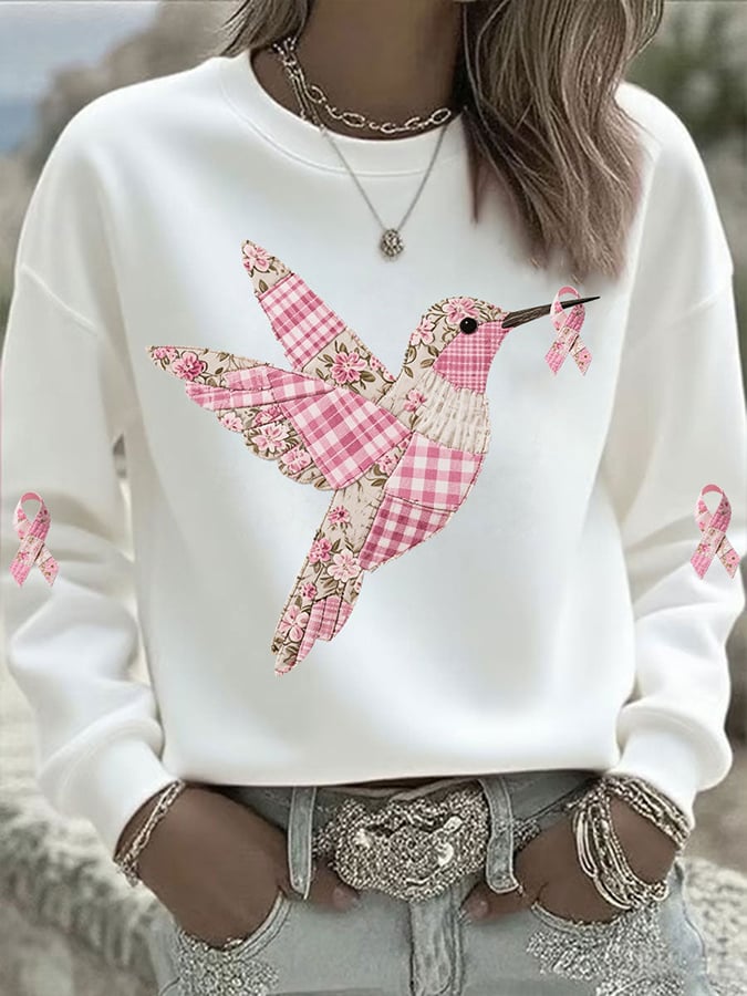 Women's Pink Hummingbird Print Sweatshirt