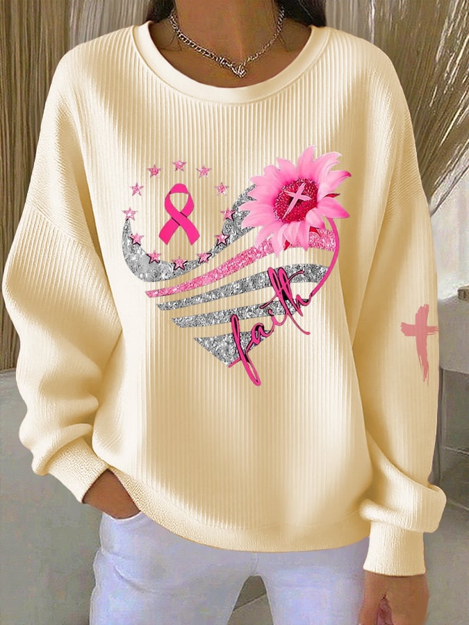 Women's Pink Print Casual Sweatshirt