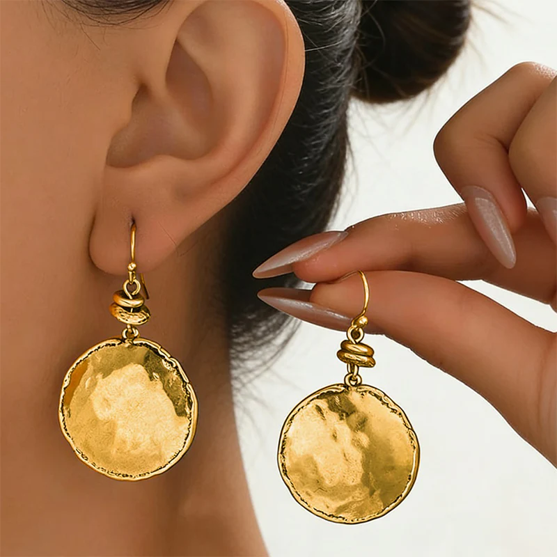 Vintage Hammered Metal Drop Earrings for Women