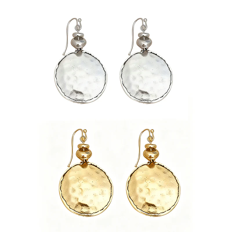 Vintage Hammered Metal Drop Earrings for Women