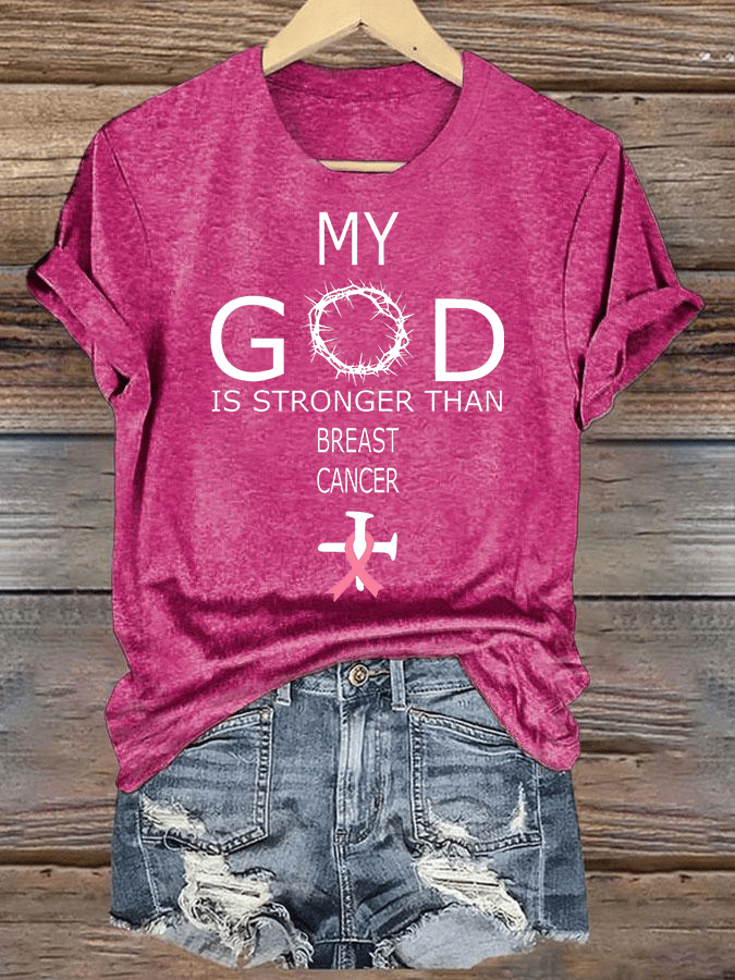 Women's  Faith & Strength – 'My God Is Stronger Than Breast Cancer' T-Shirt