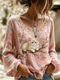 Women's Casual Floral Print Long-Sleeved Top