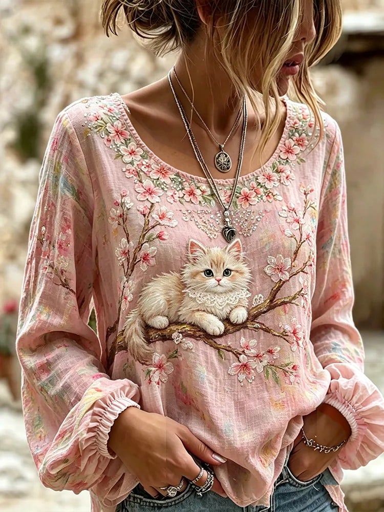 Women's Casual Floral Print Long-Sleeved Top