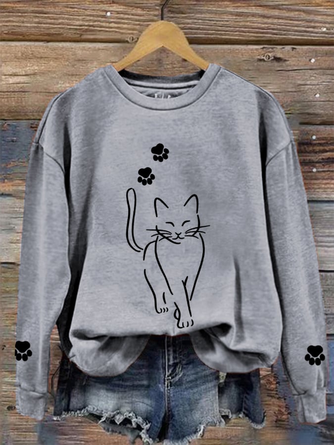 Women's Cute Cat Graphic Cat Lover Casual Sweatshirt