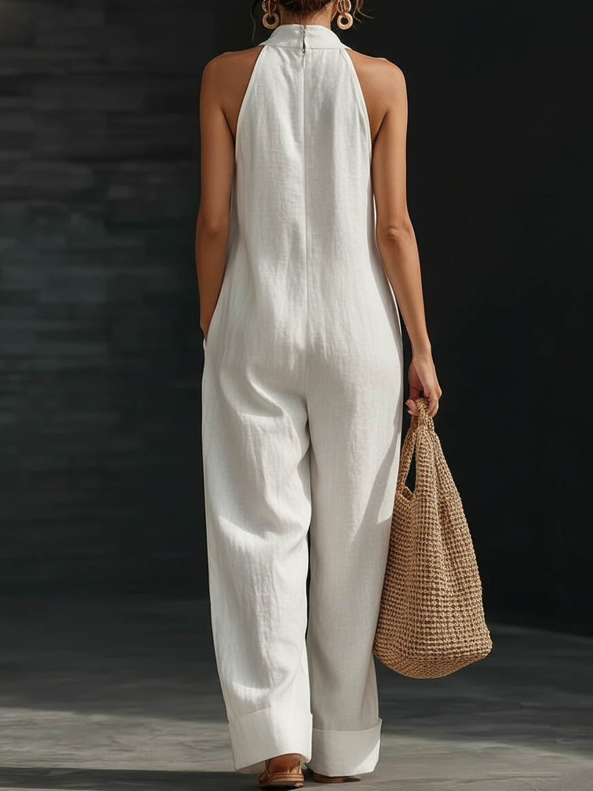 🌿 Linen Cotton Halter Jumpsuit