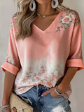 Women's Breast Cancer Breast Cancer Floral Print V-Neck Short Sleeve