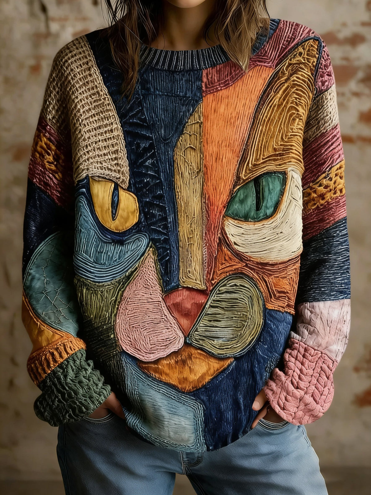 Women's Art Geometric Cat Print Tops