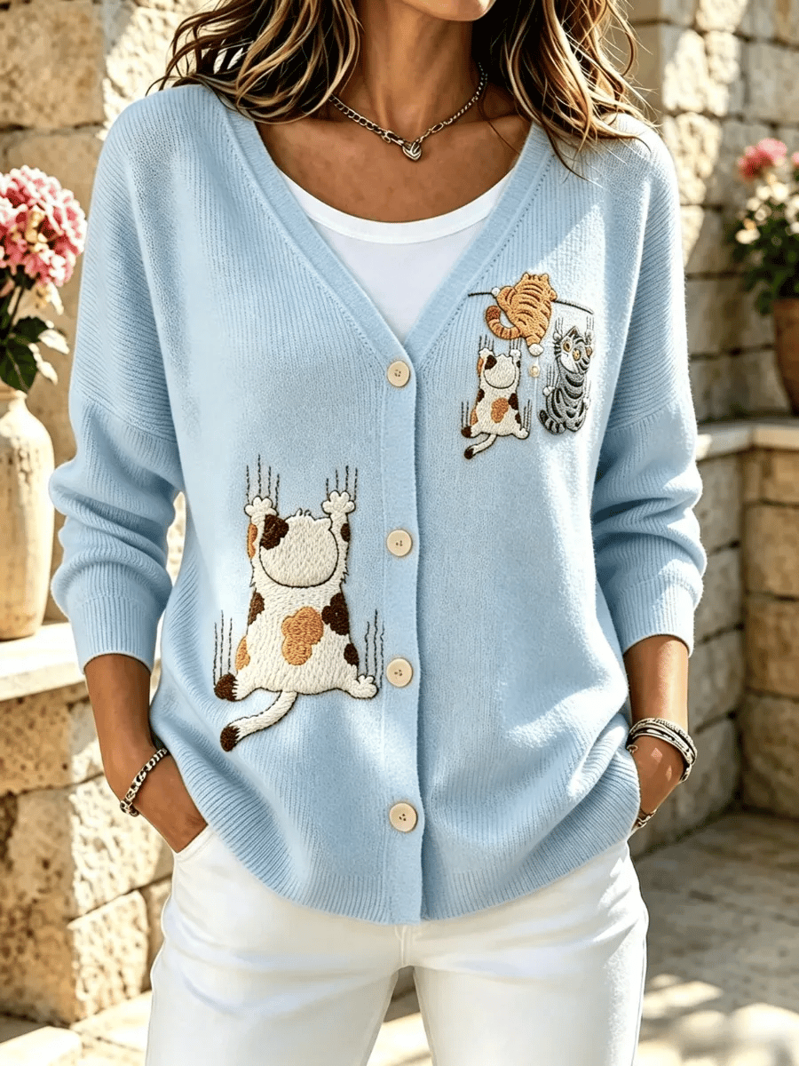 Women's Autumn Fun Cat Pattern Casual Top