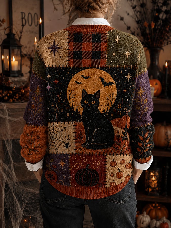 Women's Casual Halloween-Print Knit Cardigan