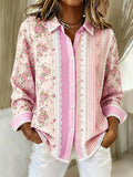 Women's Breast Cancer Awareness Pink Floral Print Casual Collared Shirt