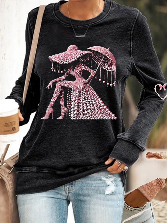 Women's Breast Cancer Awareness Print Round Neck Sweatshirt
