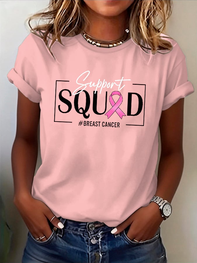 Breast Cancer Support Squad Print T-Shirt