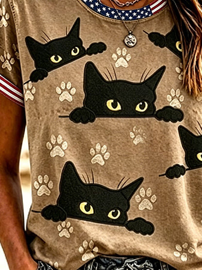 Women'S Casual Cat-Print Top