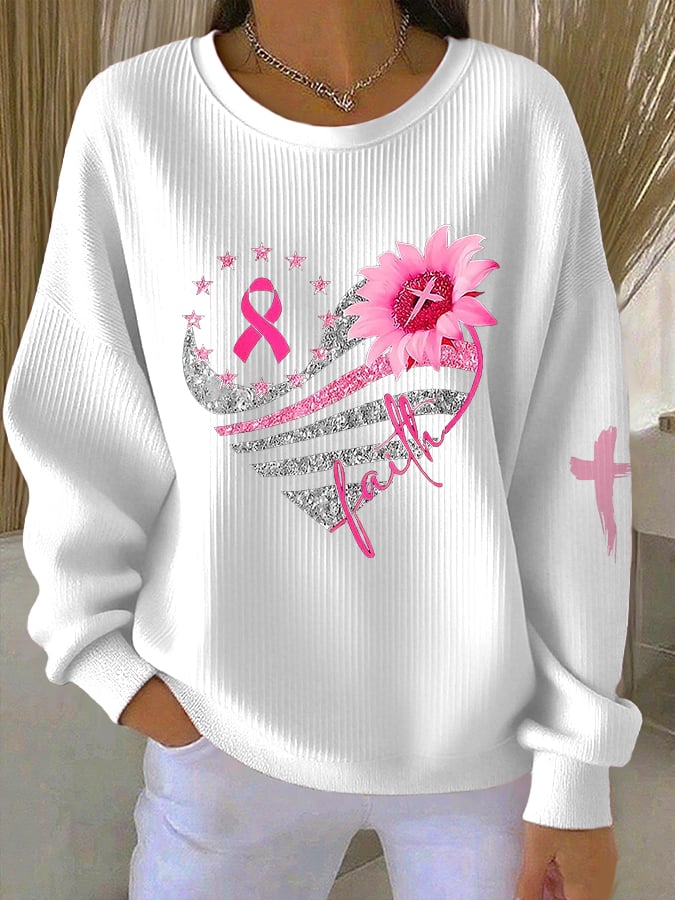 Women's Pink Print Casual Sweatshirt