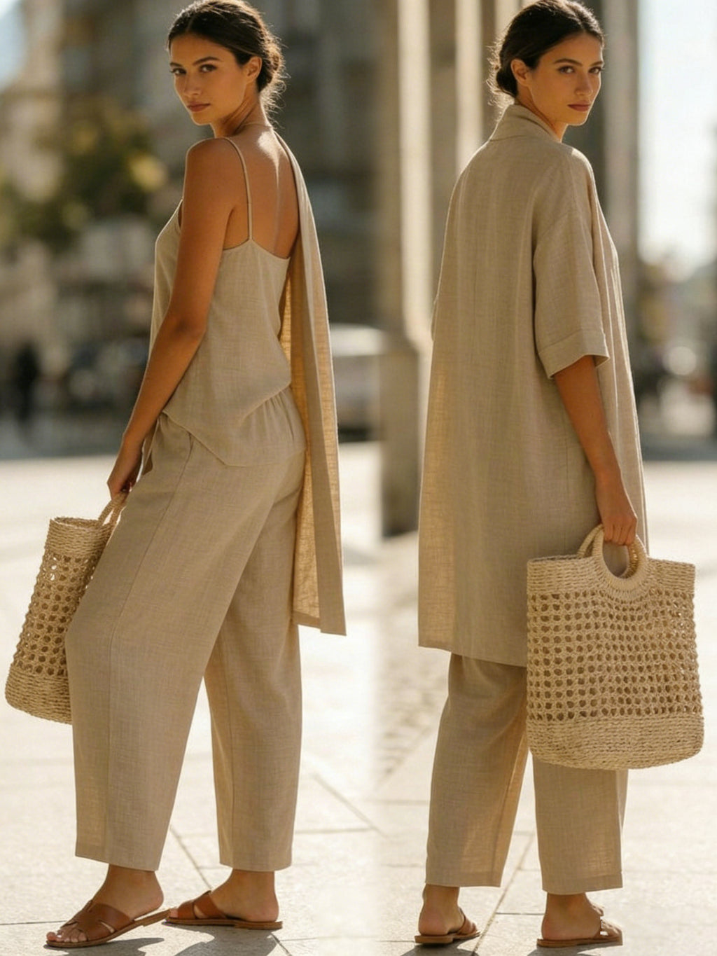Women's Simple Linen Cotton Three-Piece Set
