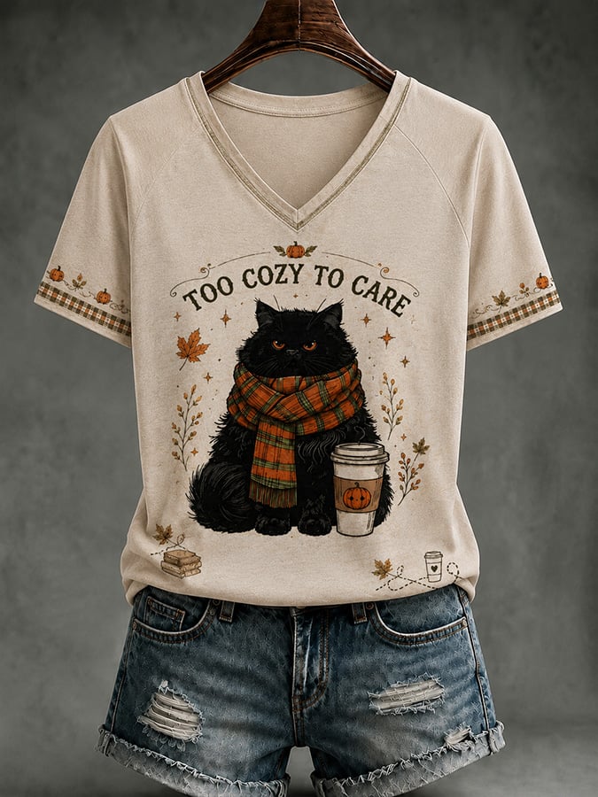 Women's Casual Autumn Printed V-Neck Top