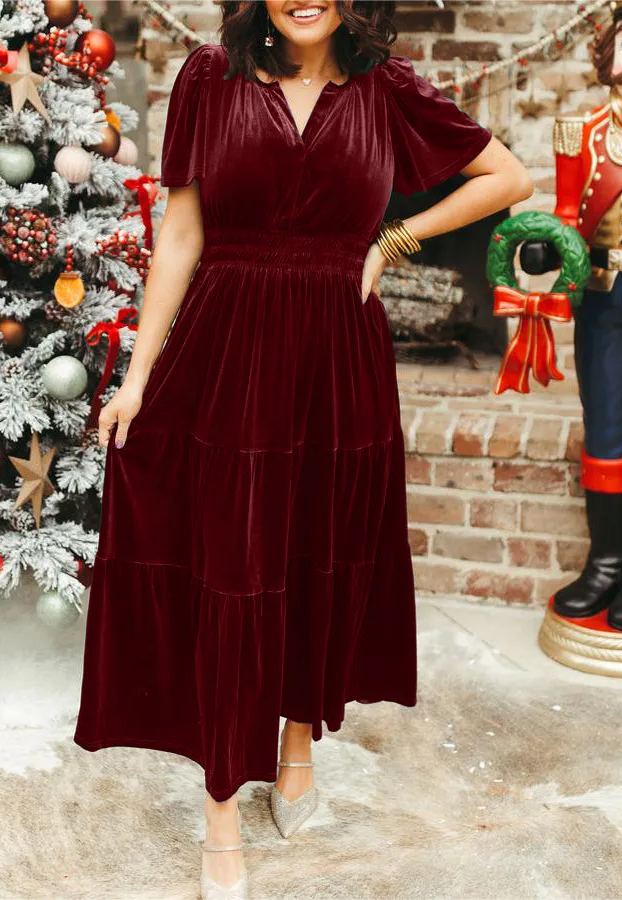 Hot Sale Women's Velvet Tiered Maxi Dress (Buy 2 Free Shipping)