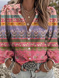 Women's Vintage Pink Floral Print Lapel Shirt