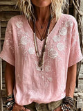 Women's Retro Breast Cancer Floral Print Top