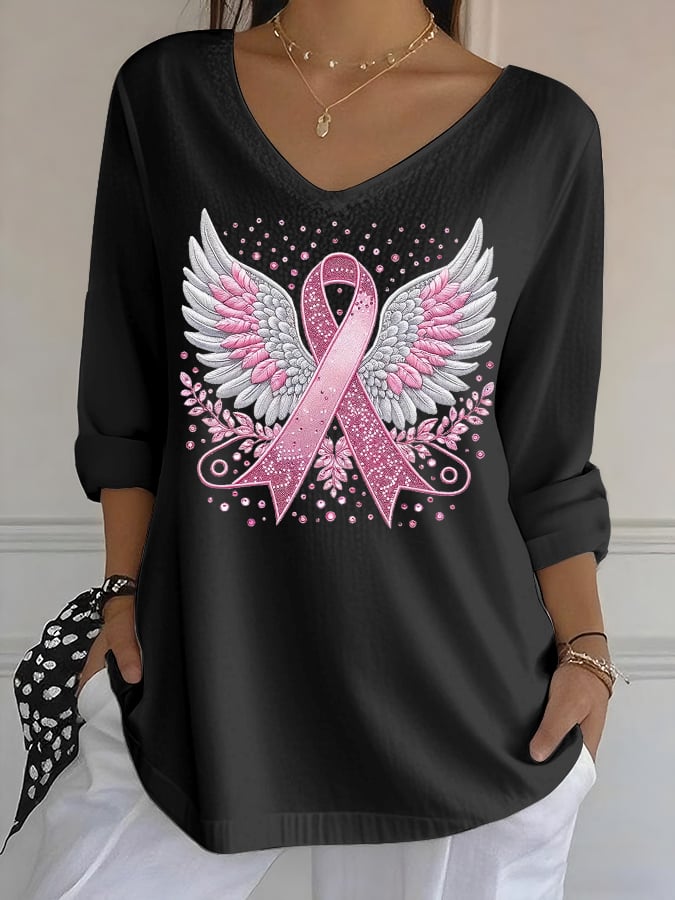 Women's Casual Pink Ribbon Wings Waffle Bubble Wrinkle Test