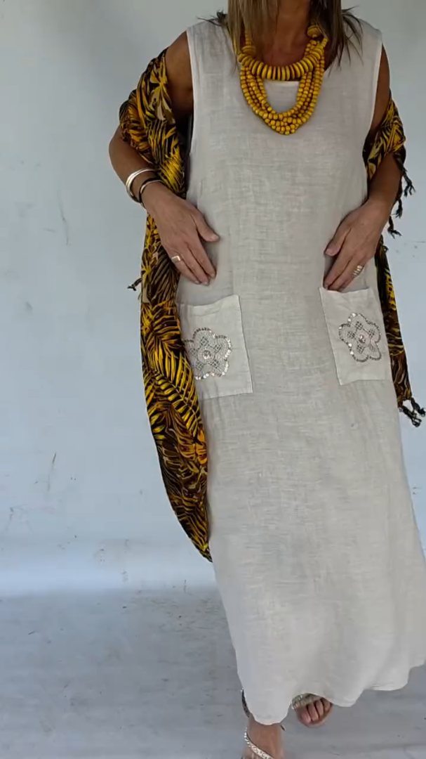 🌼 Boho Linen Cotton Pocketed Dress