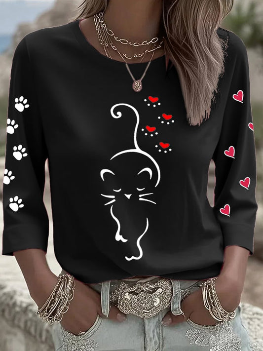Women's Retro Animal Cat Print T-shirt