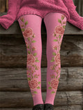 Women's Retro Breast Cancer Flowers Print Leggings
