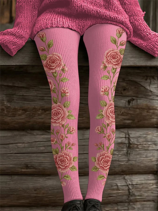 Women's Retro Breast Cancer Flowers Print Leggings