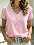 Women's Retro Breast Cancer Floral Print Top