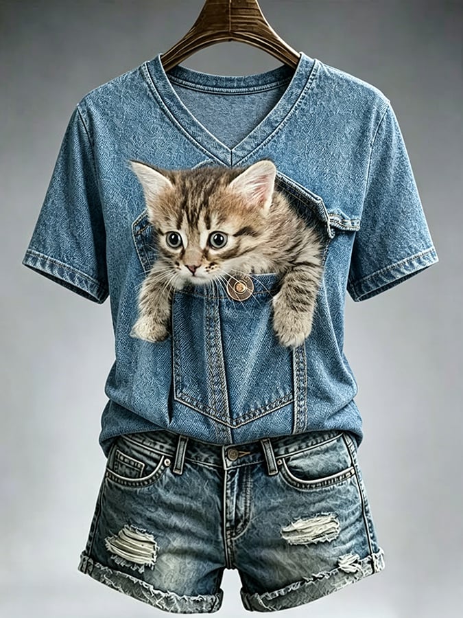 Women's Cute Cat  Print Casual T-shirt